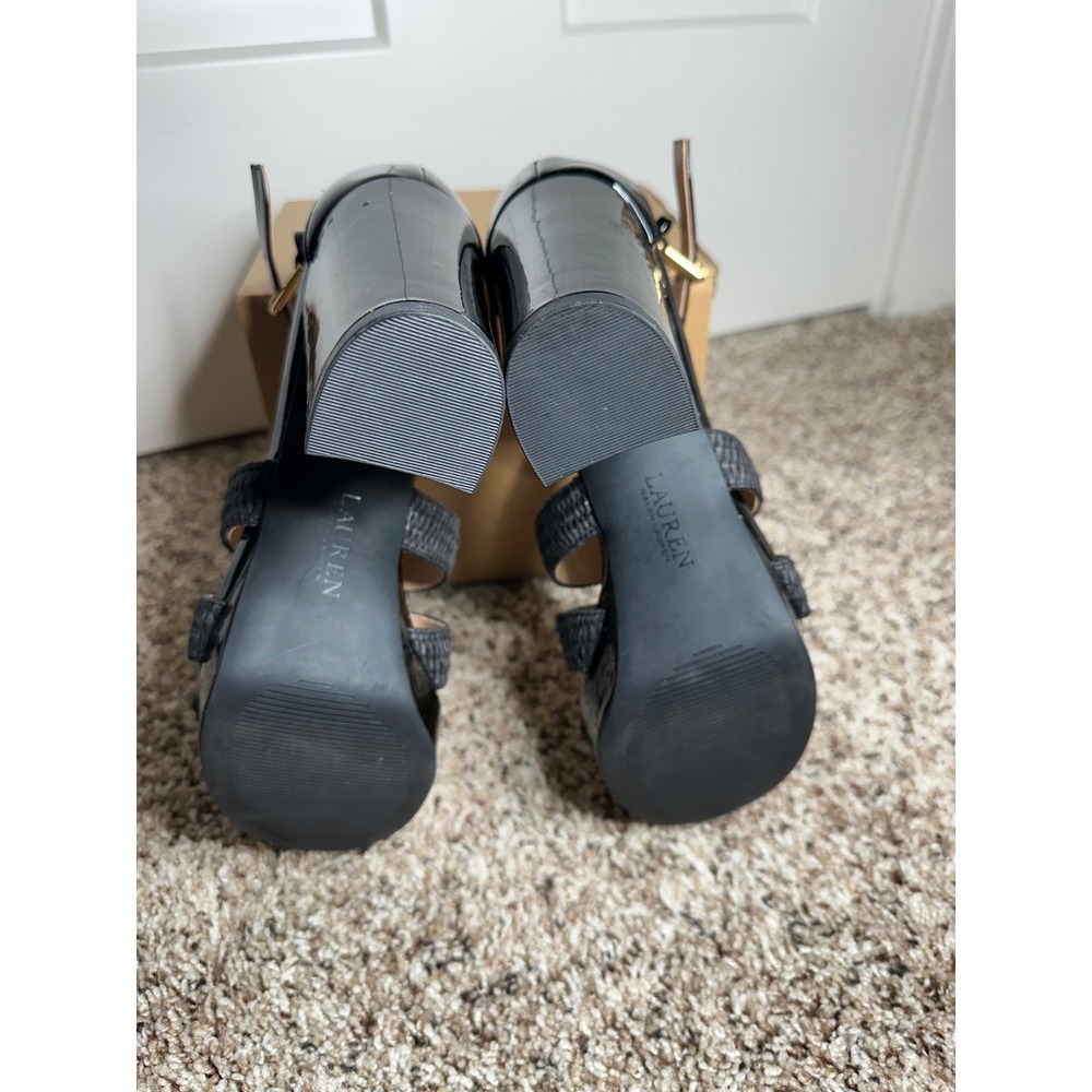Lauren Ralph Lauren Francesca Black Patent Woven Platform Block Heel Sandal 8.5B - Picture 5 of 6